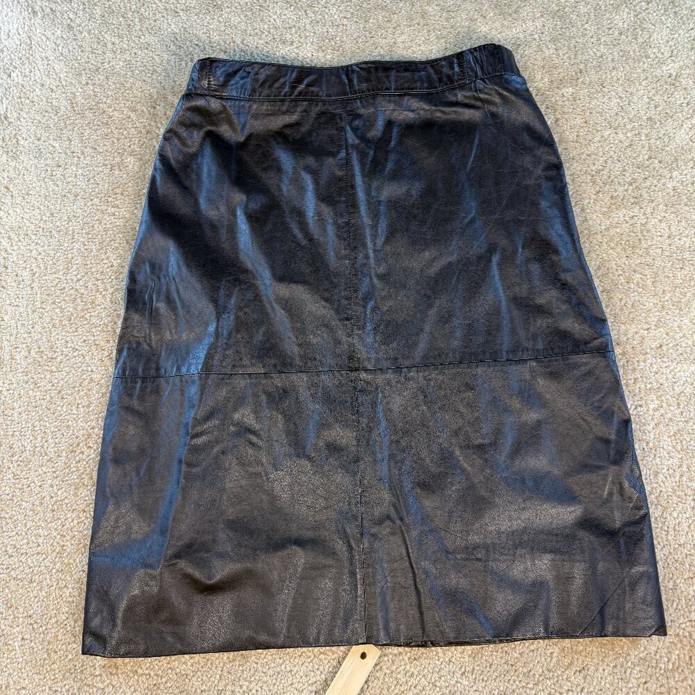 VTG 90s Tibor Black Genuine Leather Mini Skirt Women Sz L High Waist Korea F443